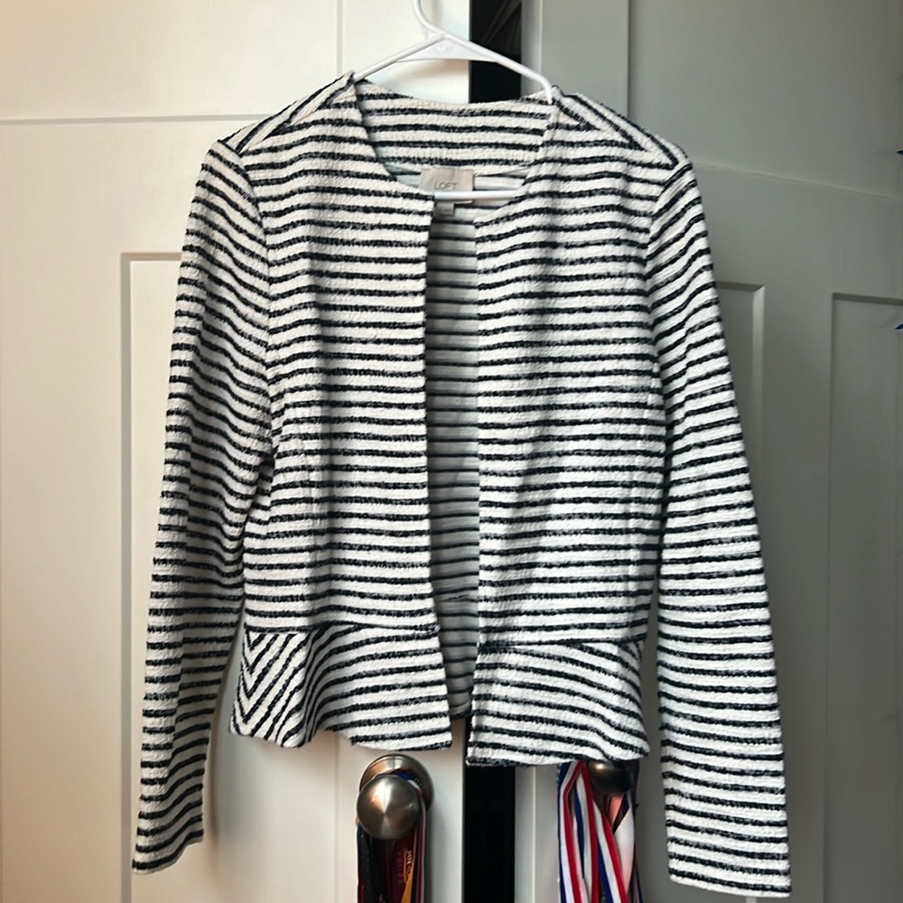 Loft Navy and White Striped Blazer